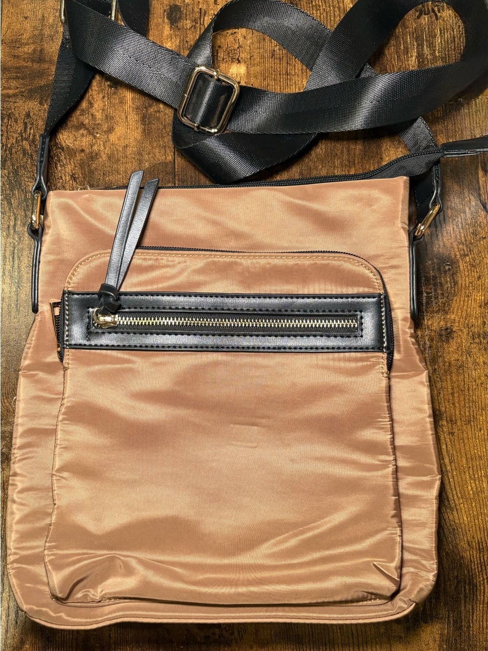 Brown Nylon Crossbody Bag with Black Trim - Unbranded